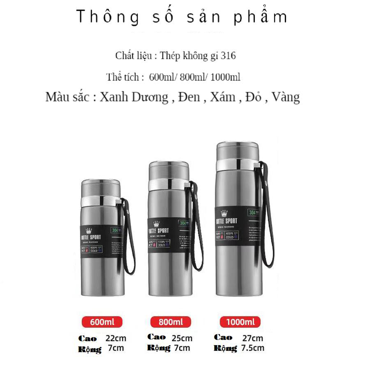 Bình Giữ Nhiệt Inox 304 Cao Cấp - YOGA QG, Bottle Sport, Thiết Kế Sang Trọng, Hiện Đại, Tiện Dụng, Có Lớp Tráng Bạc Giúp Tăng Hiệu Quả Giữ Nhiệt