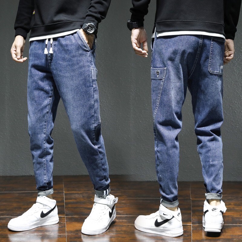 QUẦN JEANS NAM, QUẦN BÒ NAM ỐNG ĐỨNG DÁNG JOGGER QUẦN JEAN CẠP CHUN