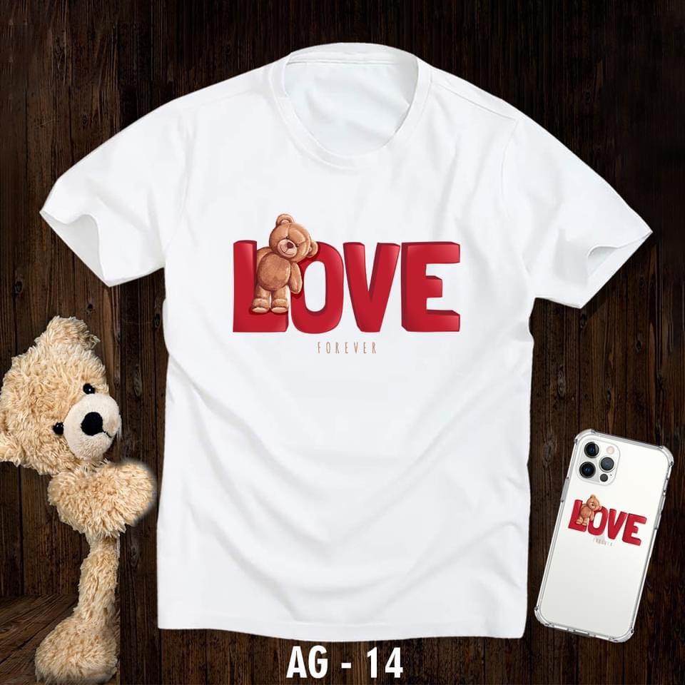 ÁO THUN UNISEX COTON GẤU NGỒI TRÊN CHỮ LOVE