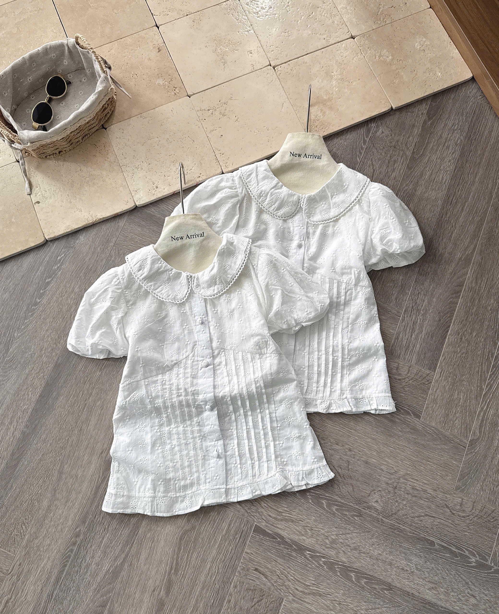Áo sơ mi ren hoa cổ sen cao cấp-Áo sơ mi kiểu