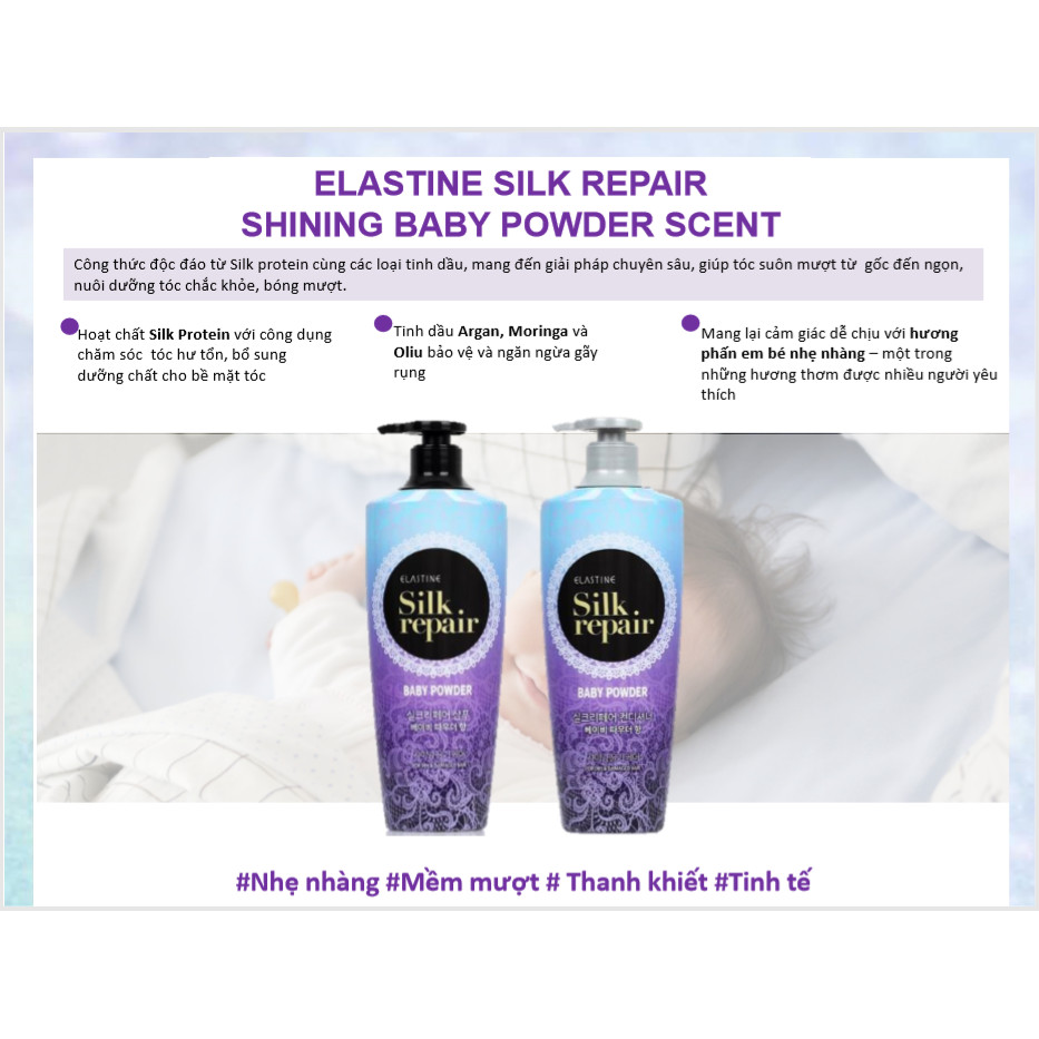 Dầu gội chăm sóc và nuôi dưỡng tóc Elastine Silk Repair Hương phấn em bé -  550ml