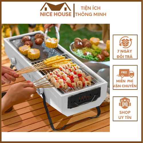 Bếp Nướng Than Hoa Không Khói Ngoài Trời BBQ Chất Liệu Hợp Kim Chống Dỉ Dùng Đi Dã Ngoại Dành Cho 3 4 Người Ăn