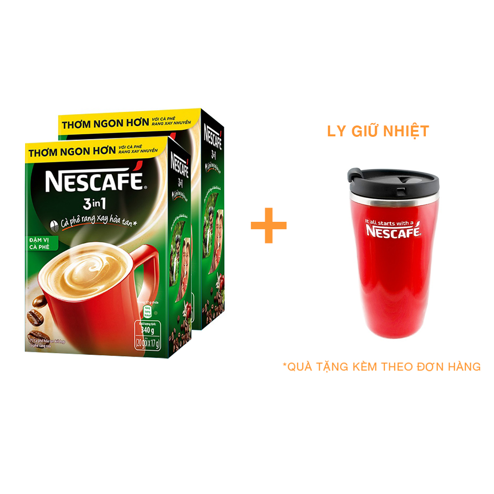 Combo 2 Hộp Cà Phê Rang xay Hòa Tan Nescafé 3In1 Vị Rang Đậm (Hộp 20 Gói x 17g) - [Tặng 1 Ly Giữ Nhiệt]