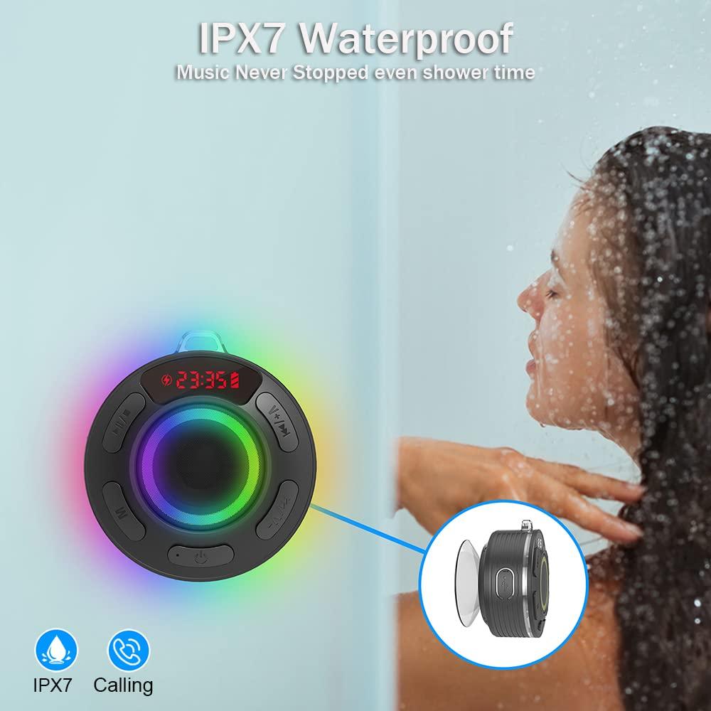 Loa tắm Bluetooth di động, loa mini-bluetooth-5.1 di động, loa IPX7 không thấm nước với lực hút và móc mạnh mẽ, âm thanh nổi Bluetooth-Radios HD 360 °, micrô tích hợp, 10 giờ chơi