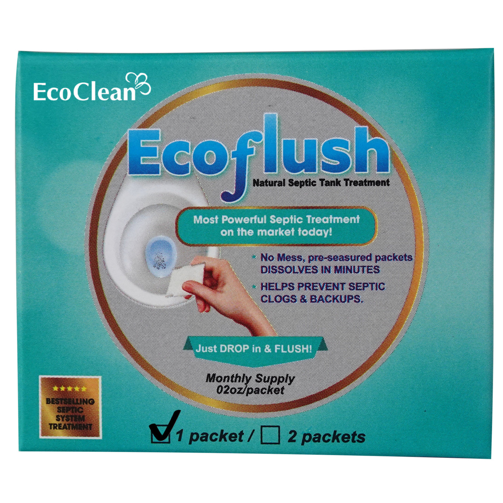 Vi Sinh Xử Lý Bồn Cầu, Bể Phốt Đầy, Tràn - EcoFlush Hộp Nhỏ - Túi Gói Sinh Học Tự Huỷ