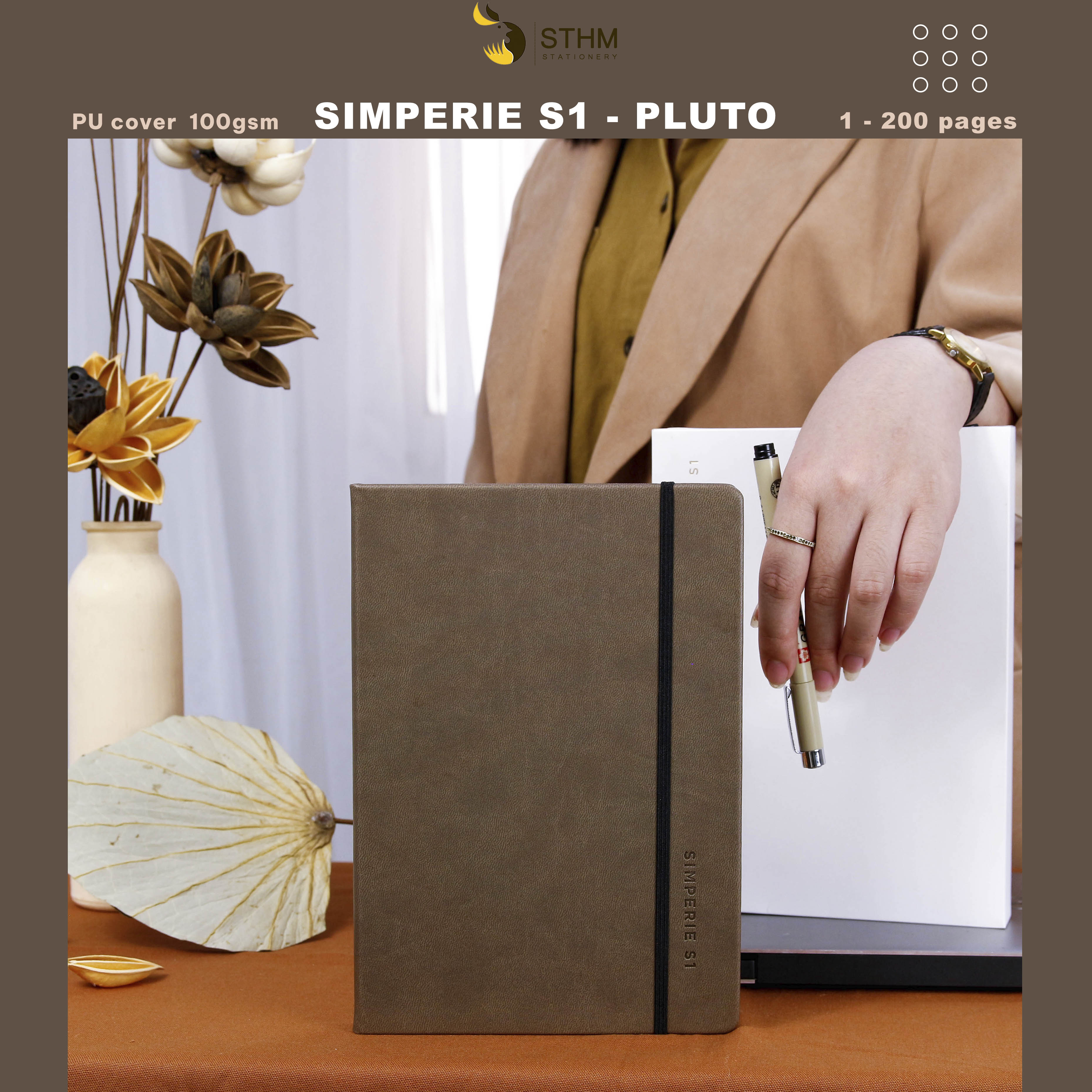 - SIMPERIE S1 - Uranus - Sổ tay bìa cứng da PU - 200 trang có đánh số
