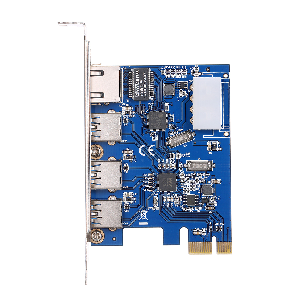 Thẻ Mở Rộng PCI-E Sang 3 Cổng USB3.0 Nguồn Điện 4pin Và Hỗ Trợ Mạng Tốc Độ Cao Gigabit PCI-E 1x / PCI-E