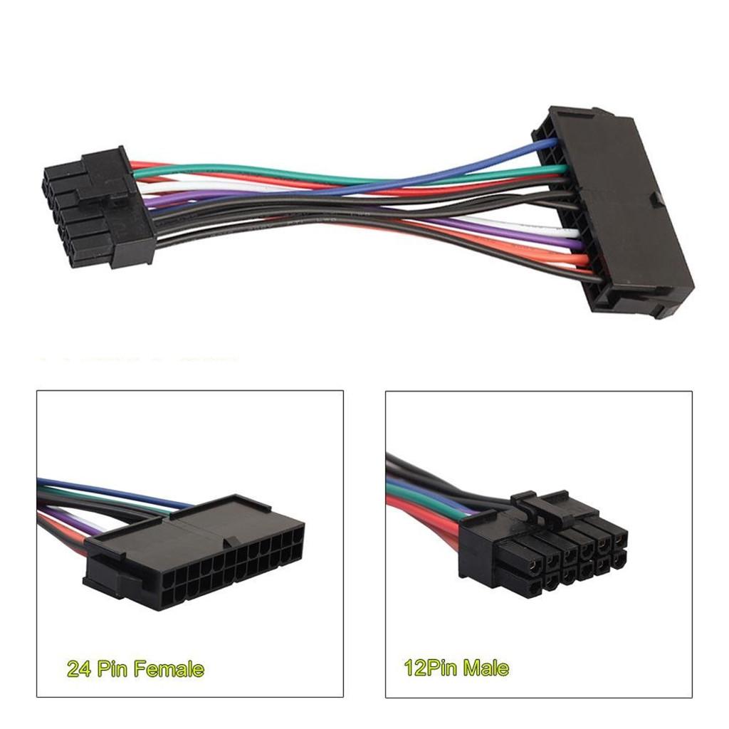 6" ATX 24-Pin Female to 12-Pin Male Converter Adapter Power Supply Cable 18AWG Black Sleeved Cord for Acer Q87H3-AM Q87