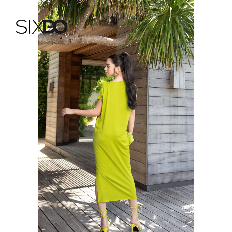Đầm lụa midi oversize cổ đổ thời trang SIXDO - Free size &lt; 65kg