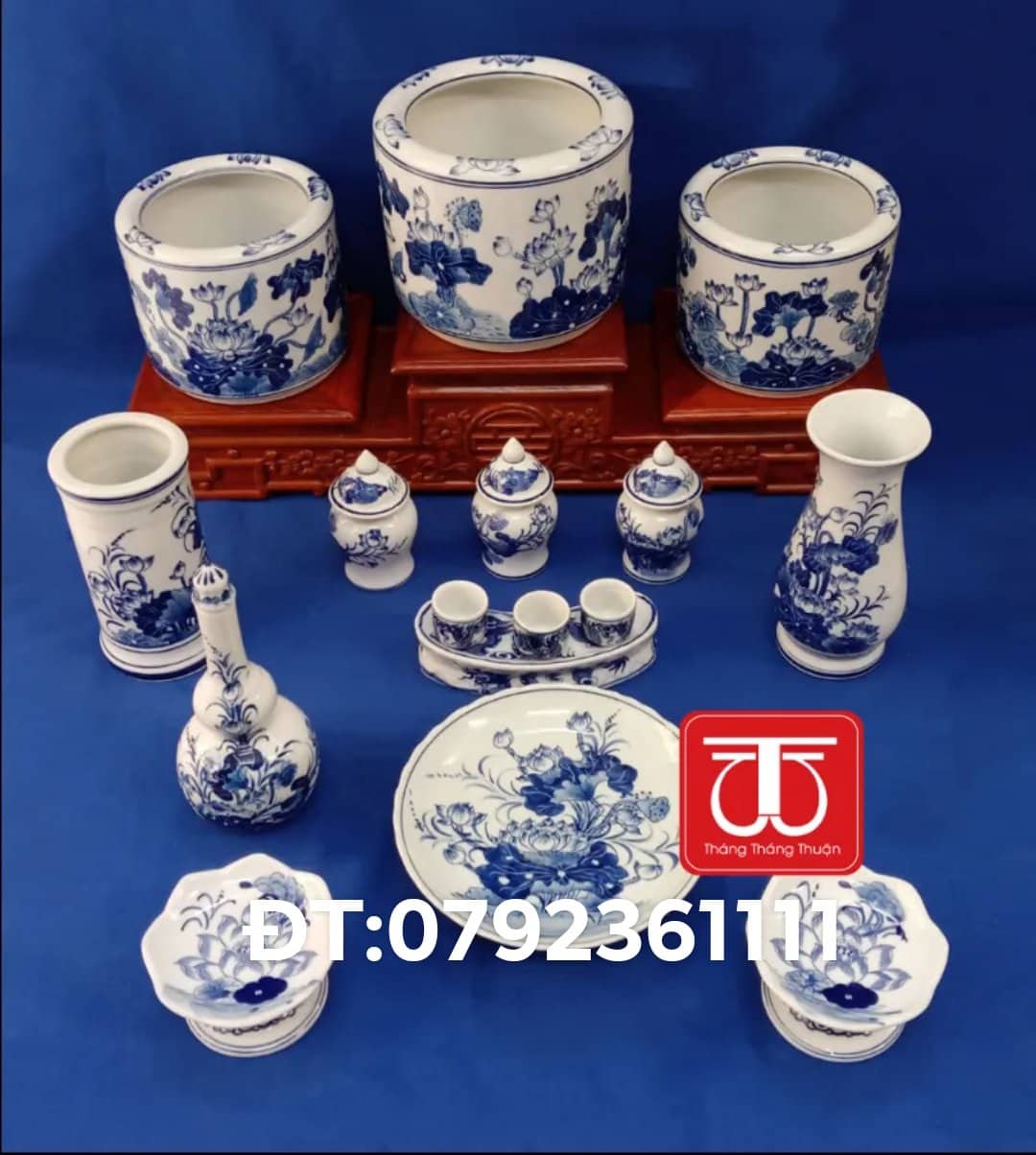 BỘ BÁT HƯƠNG VẼ SEN ĐẾ KÊ GỖ HƯƠNG