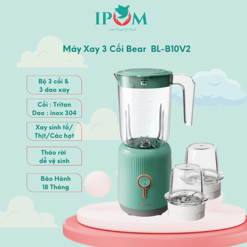 Máy Xay ăn Dặm Đa năng 3 Cối BEAR Xay Thịt, Xay Đồ Khô, Xay Đồ Ăn Dặm Công Suất Lớn BL-B10V2 - Hàng chính hãng Bảo hành 18 Tháng