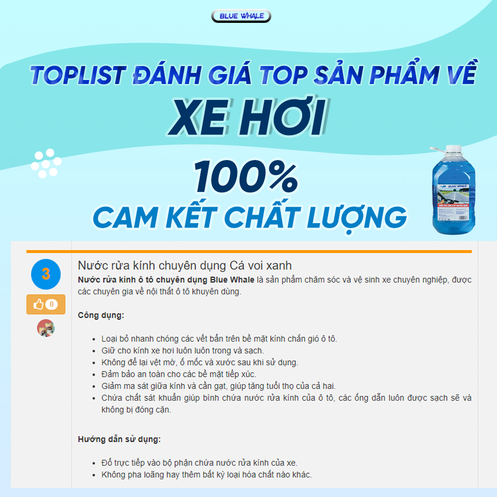 Hộp 6 can nước rửa kính ô tô Cá Voi 2L phù hợp mọi loại xe hơi, đổ trực tiếp vào bình chứa không cần pha thêm