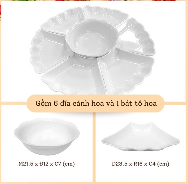 Bộ bát đĩa hoa mặt trời 7 món thắp hương gia tiên bằng nhựa an toàn size đại đường kính 51cm
