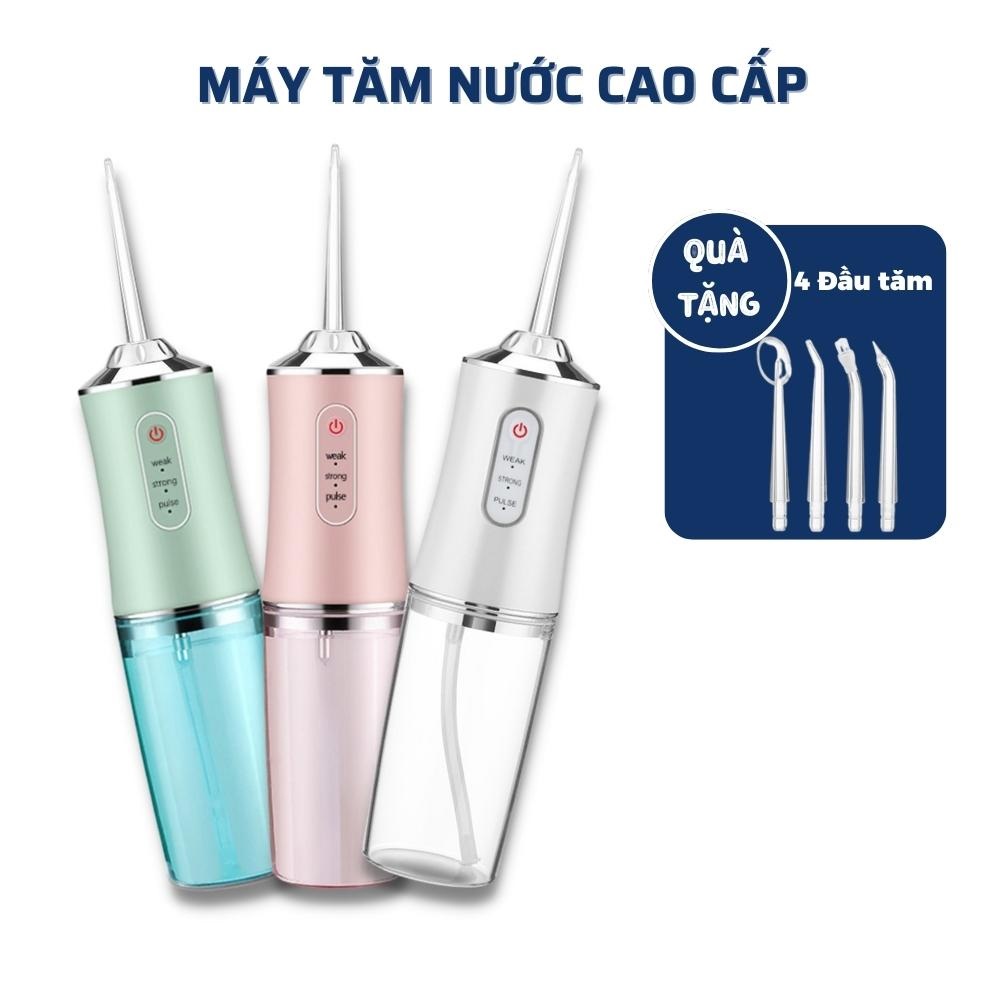 Tăm nước cầm tay sạc pin cao cấp,máy vệ sinh răng miệng an toàn kèm 4 đầu vòi 220ml