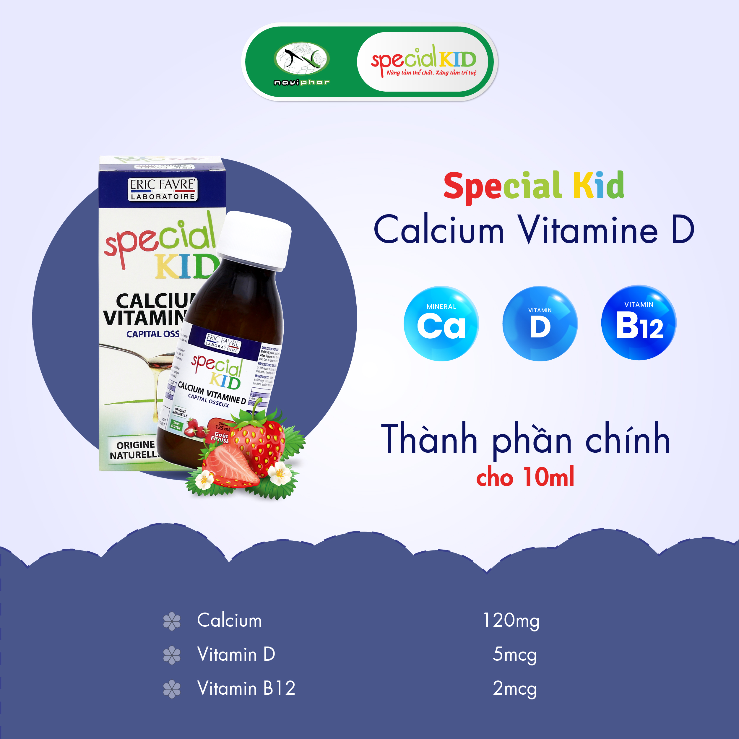 TPBVSK Special Kid Calcium Vitamin D - Bổ sung Canxi và Vitamin D giúp xương, răng chắc khỏe - Giúp con cao lớn hơn (125ml) [Siro – Nhập khẩu Pháp]