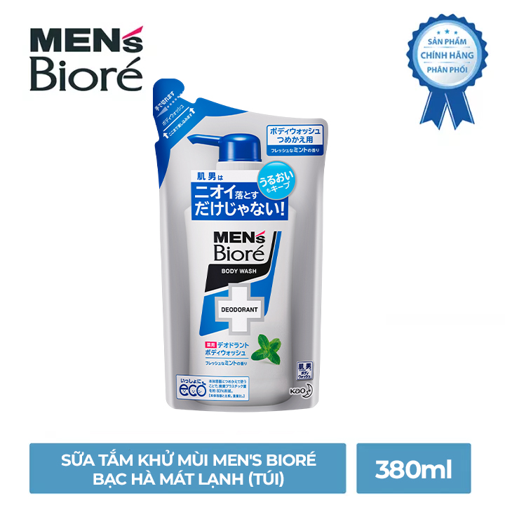 Sữa Tắm Khử Mùi Men's Bioré - Bạc Hà Mát Lạnh (Túi) 380ml