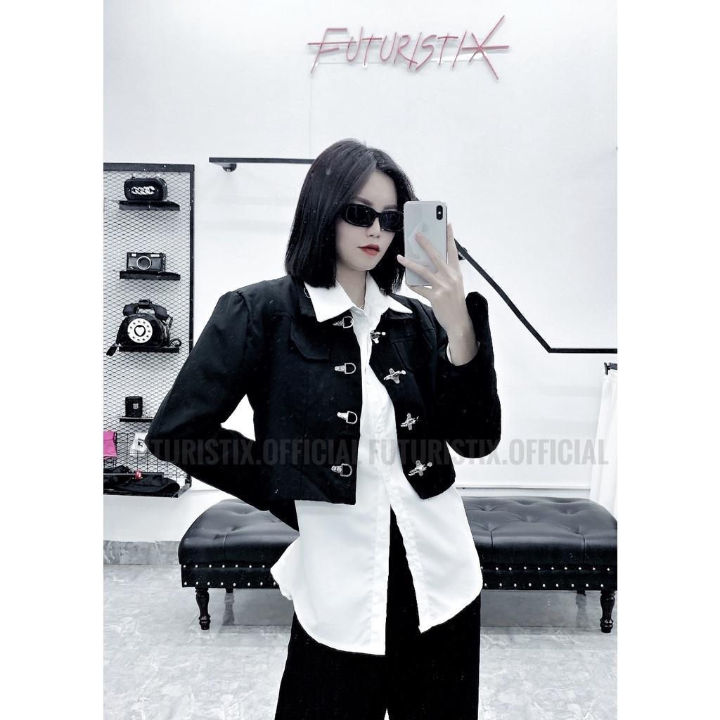 Áo Khoác Croptop Đen khóa cài cực chất FuturistiX AK189