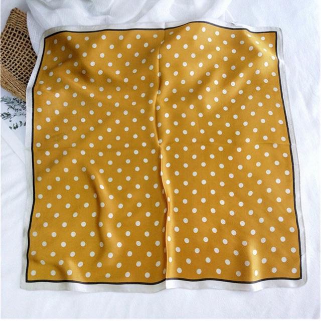 Khăn turban lụa vuông choàng cổ size 70x70cm thanh lịch phong cách nữ tính đa năng dùng làm áo yếm in chấm bi
