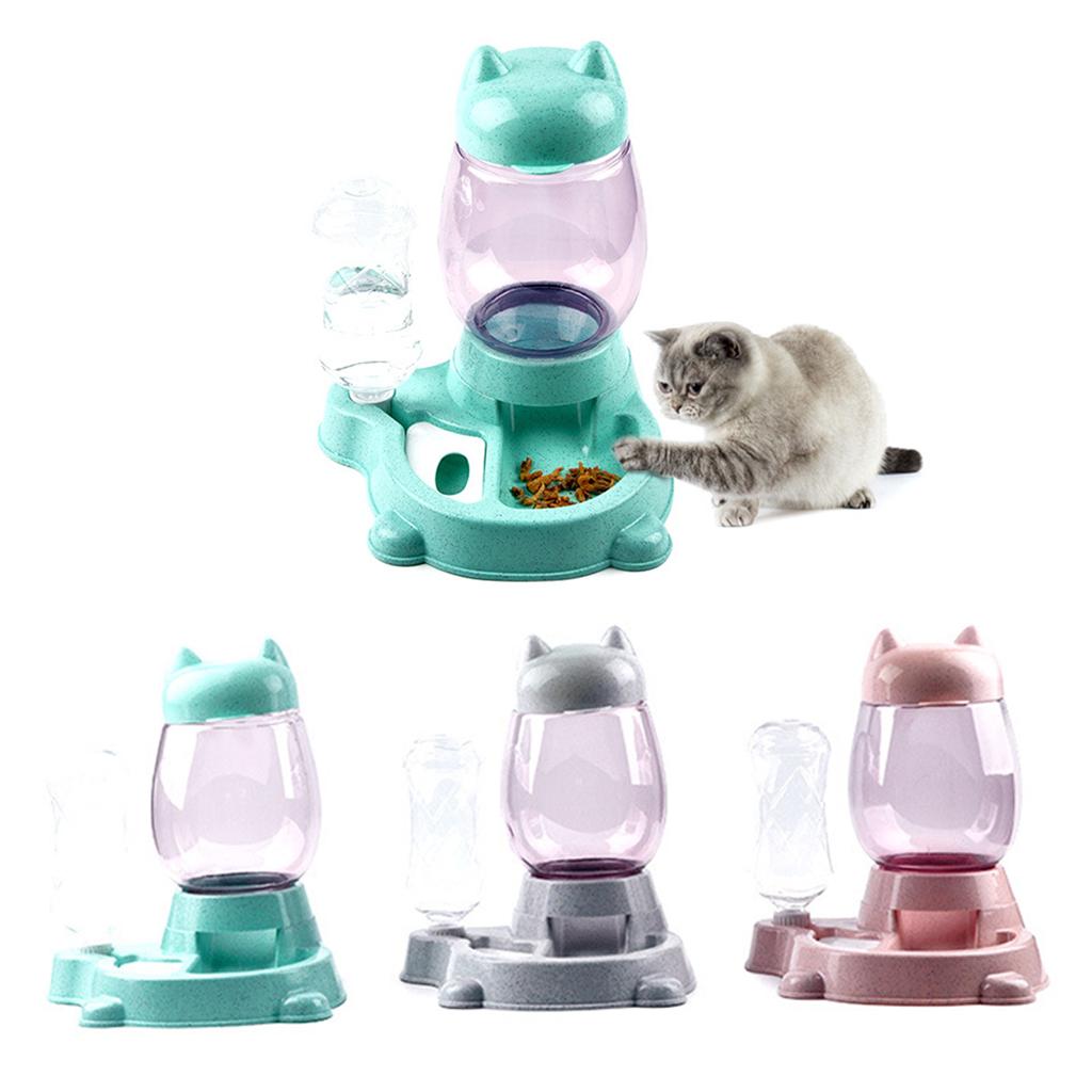 Cat Self Feeder and Waterer Drinking Water/Automatic Feeding Bowls Green