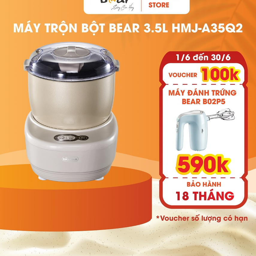 Máy Trộn Bột Đa Năng Bear 3,5L Ủ , Nhào Nhanh, Bản Cao Cấp Công Suất Lớn HMJ-A35Q2 - Hàng chính hãng