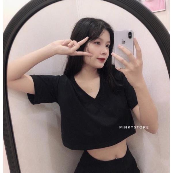 Áo croptop cổ V 4 màu (Có ảnh thật
