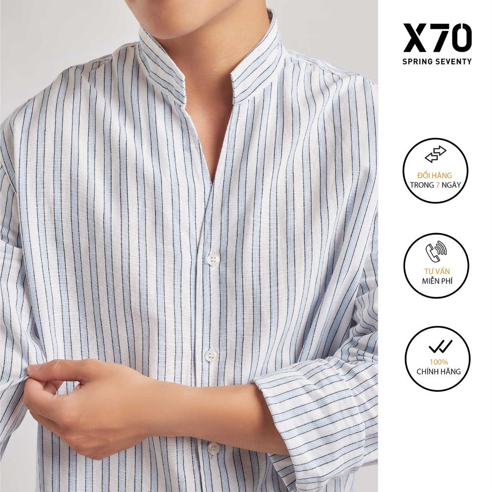 Áo Sơ Mi Nam Trơn Cổ Trụ Kiểu Dáng Tay Dài Thiết Kế Sọc Dọc Thời Trang X70 - 07640001