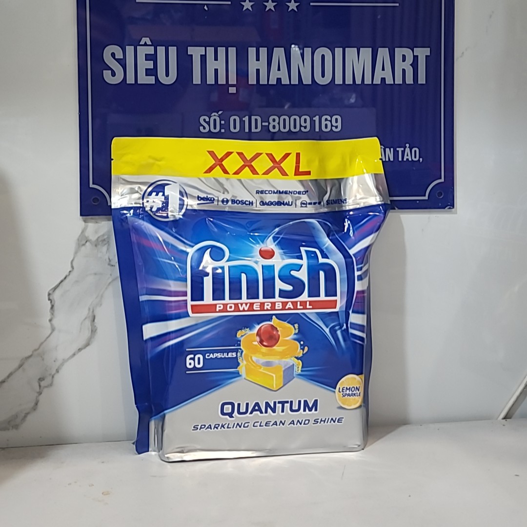 Túi 60 viên rửa bát Finish Quantum Dishwasher Tablets Lemon Sparkle QT025460 - hương chanh