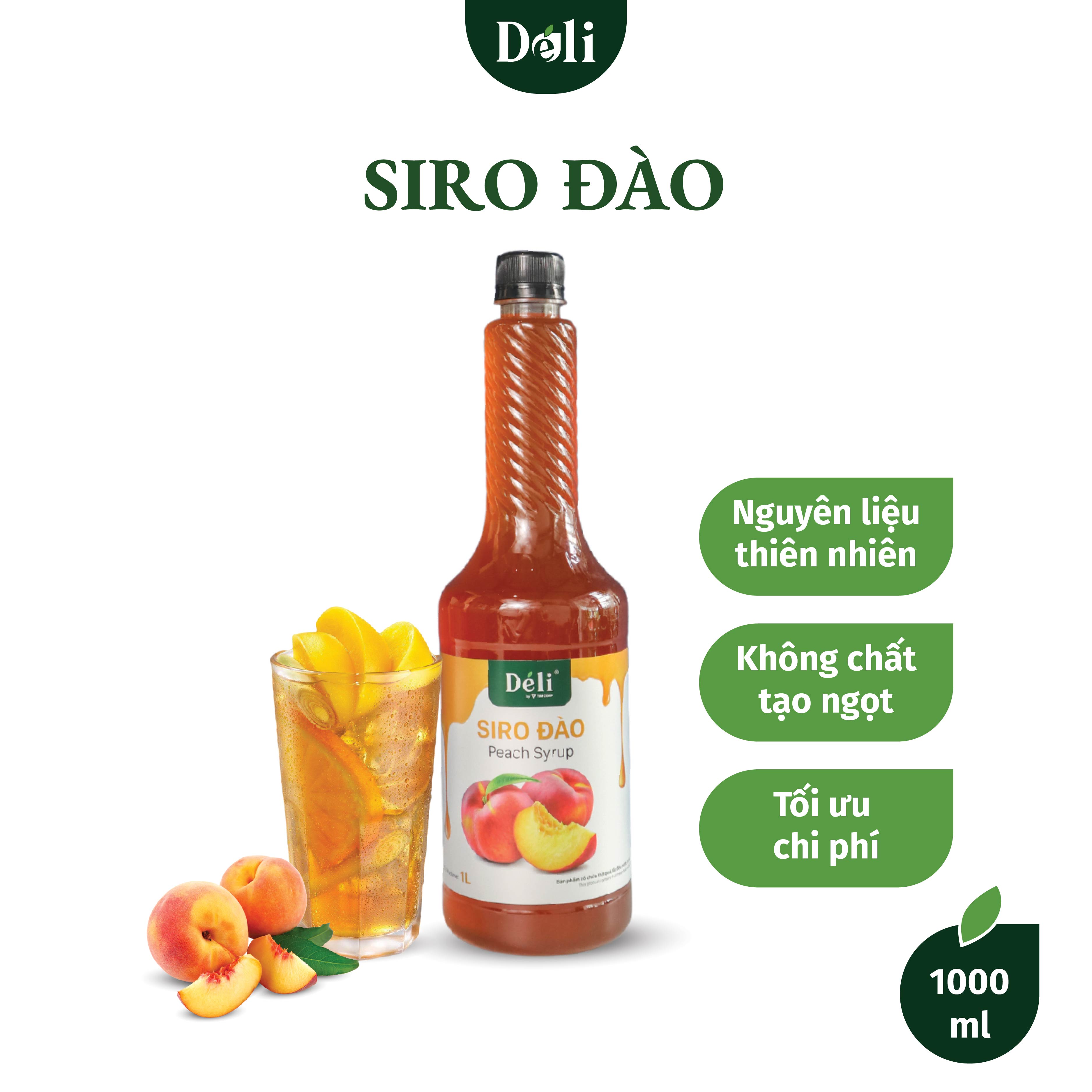 Siro Đào Déli chai 1lit [CHUYÊN SỈ] HSD: 12 tháng, nguyên liệu chuyên dùng trong pha chế