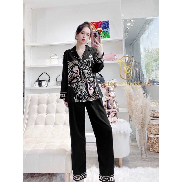 Bồ Pyjama Nữ Tay Dài Quần Dài Mặc Nhà Cổ Vét Siêu Sang