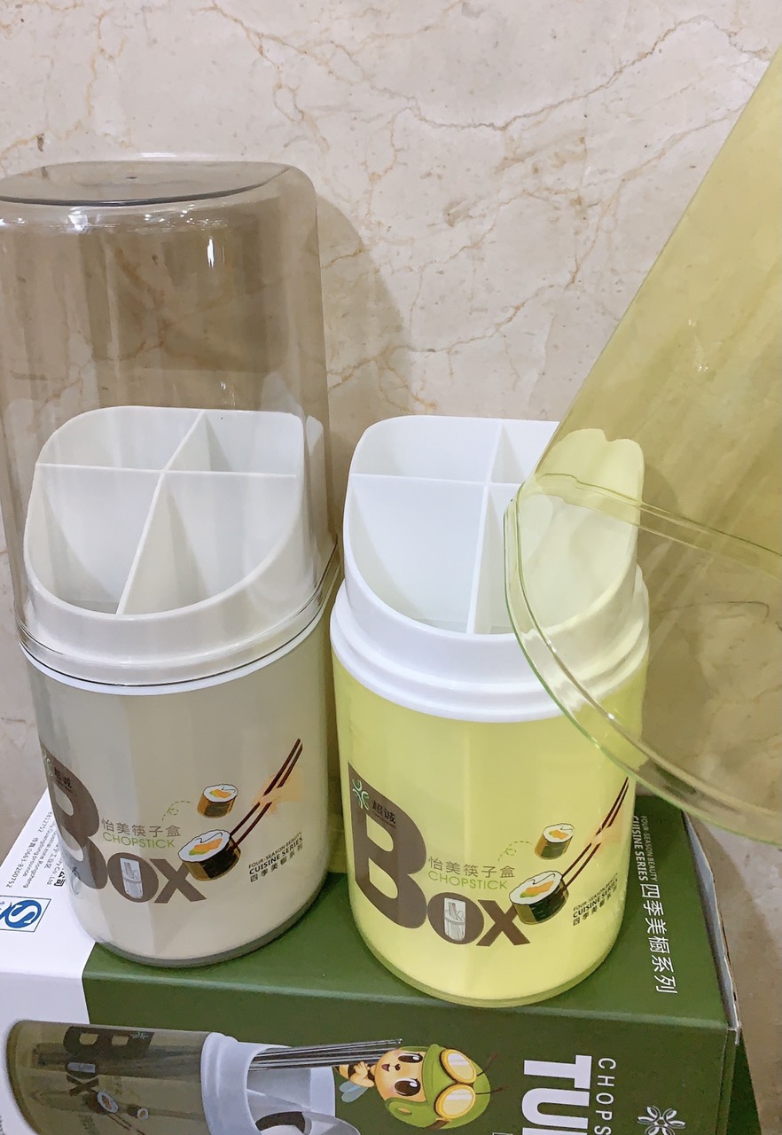 Hộp đựng muỗng đũa nhựa để bàn ăn có nắp đậy dáng đứng an toàn vệ sinh - ANTH215