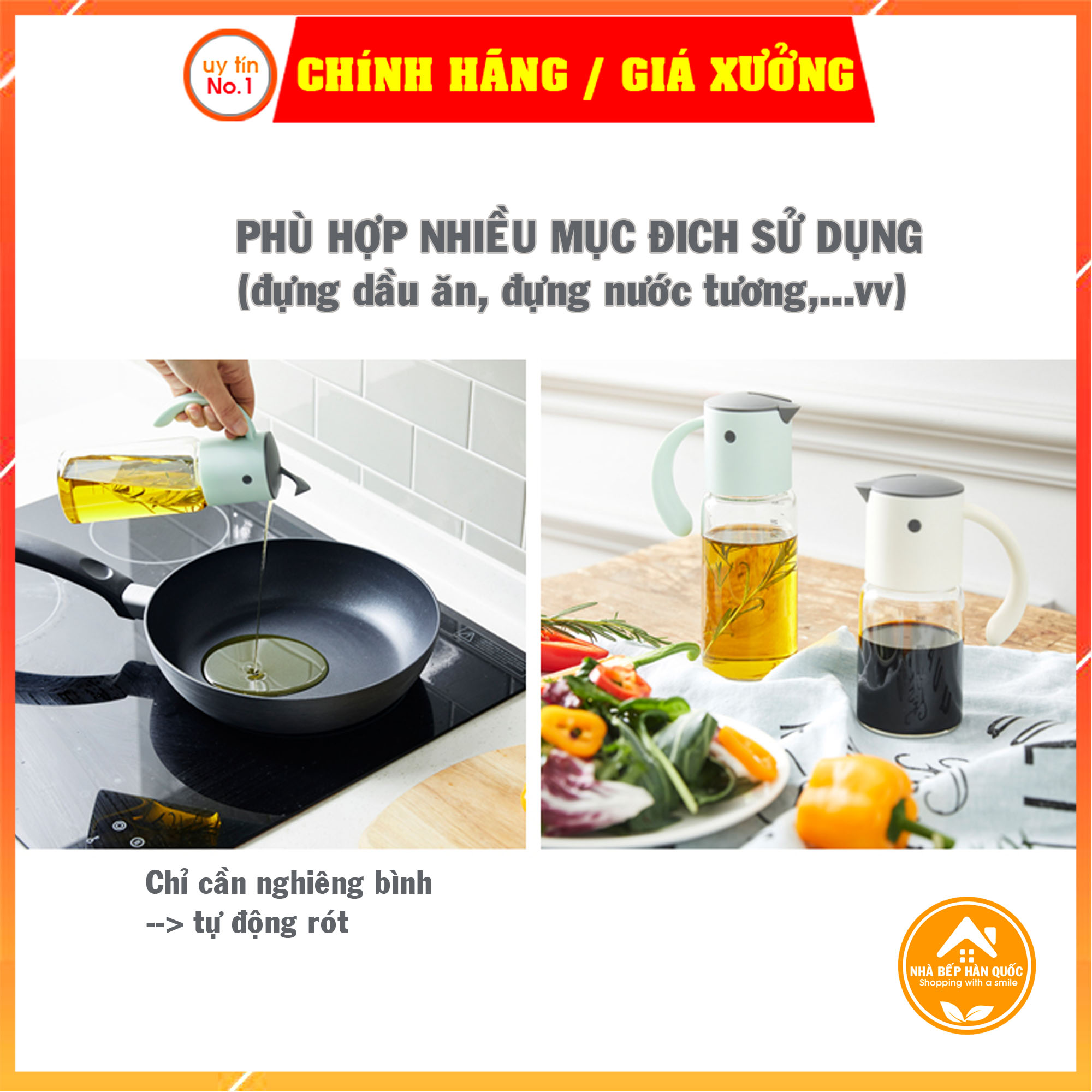 Bình rót dầu Bird Oil Bottle LLG706 300ML nắp tự động đóng mở, có chia vạch