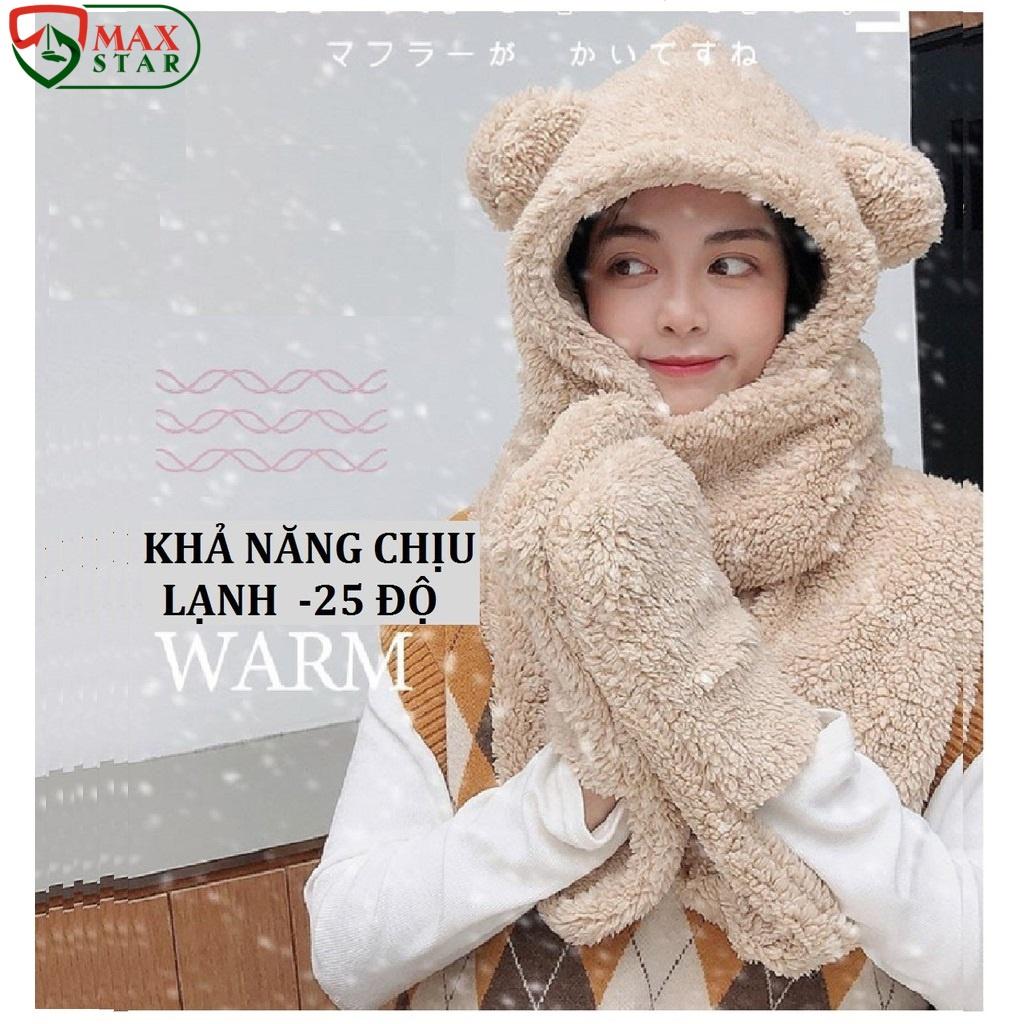 Mũ lông cừu tai gấu kèm khăn quàng cổ