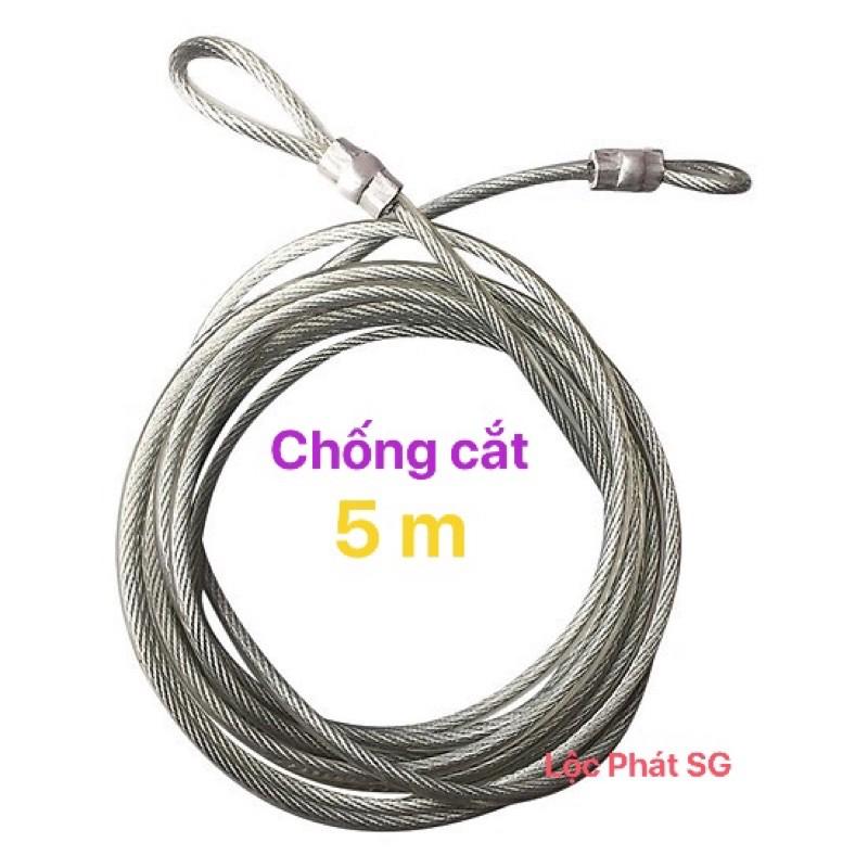 Dây cáp khoá xe chống cắt, chống trộm dài 5m