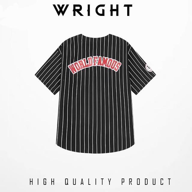 Áo sơ mi bóng chày Wobb World Famous Wright form rộng 100% cotton