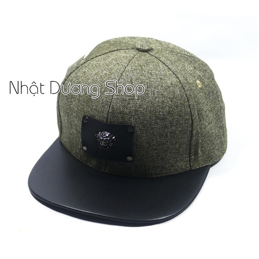 Mũ Nón Snapback thời thượng - Nón hiphop mặt da gắn mặt sắt phong cách phù hợp với mọi lứa tuổi - Xám&amp;đen