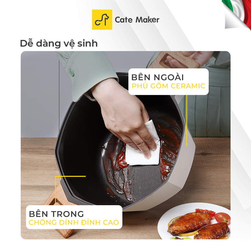 Nồi chống dính bát giác Cate-Maker INFINITE SERIES GYL-BJ24TB, size 24cm, thiết kế thông minh, dùng cho mọi loại bếp