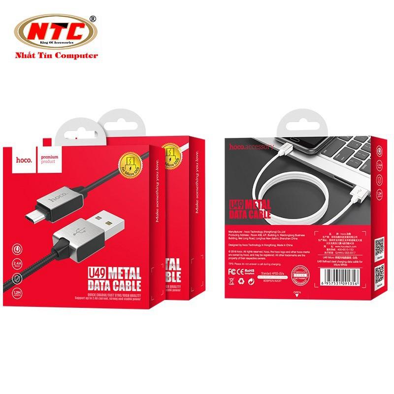 Cáp sạc nhanh và truyền dữ liệu cổng microUSB dành cho Hoco U49 Refined steel QC3.0 dài 1.2M Max 2.4A - Hàng Chính Hãng