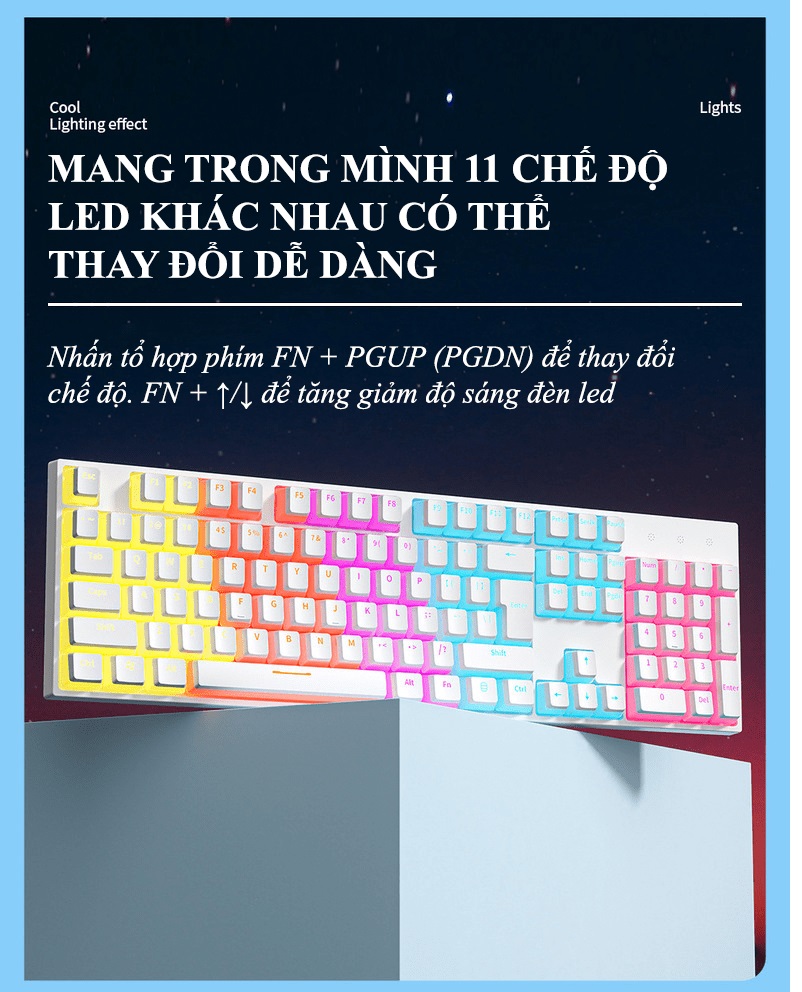 Bàn phím cơ Blue Switch ZIFRIEND KA102T với thiết kế full size 104 phím sử dụng keycap pudding xuyên led cực đẹp - HN  - HÀNG CHÍNH HÃNG