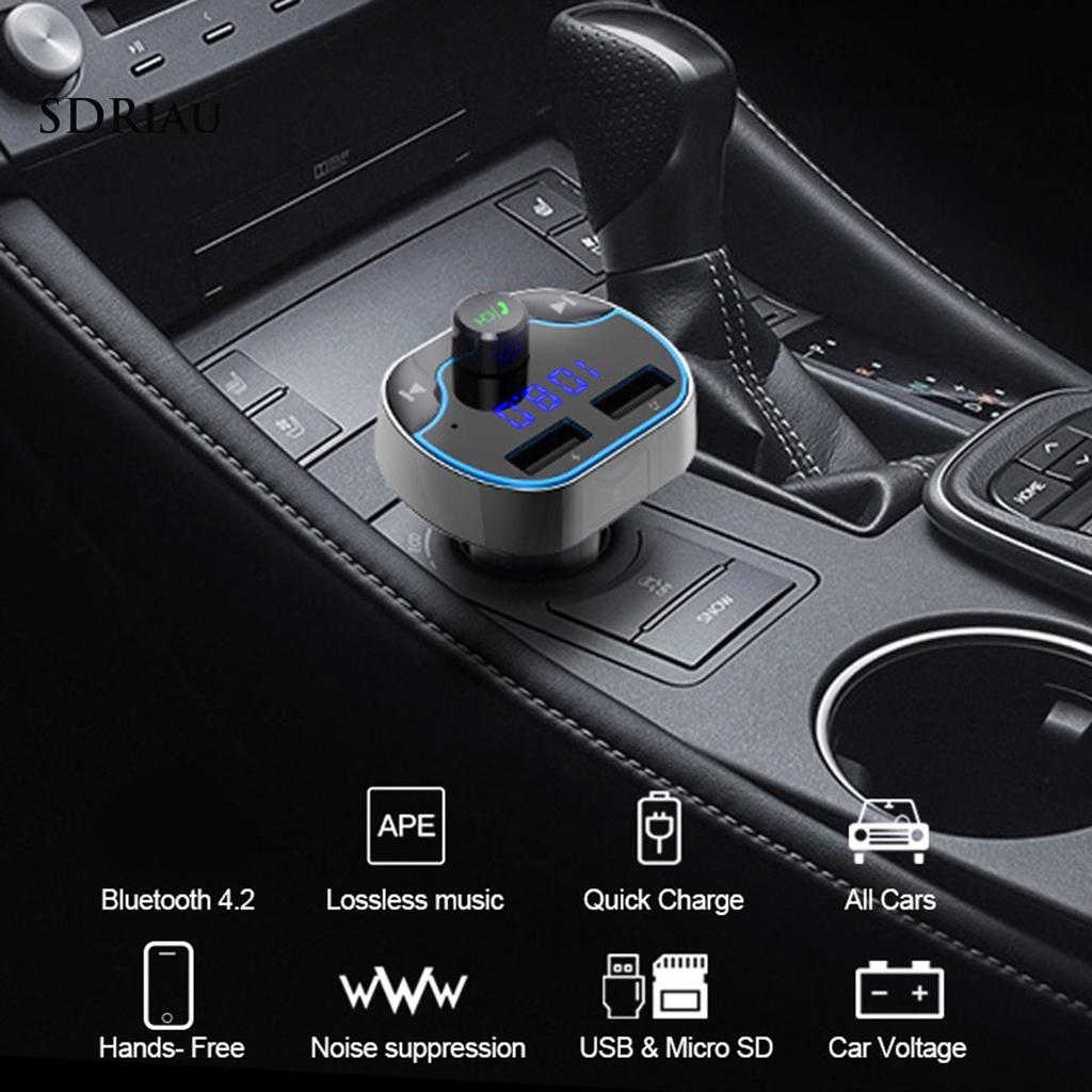 *QCDZ* T24 Bluetooth Player Noise Reduction Handsfree Black FM Transmitter Support U Disk TF Card Charger for Car