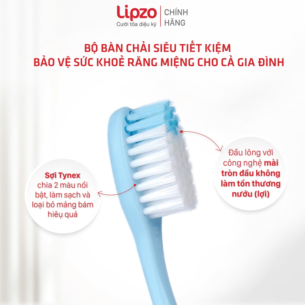 Vỉ 4 Tặng 1 Bàn Chải Đánh Răng Lipzo Flex+ Màu Pastel Công Nghệ Lông Bàn Chải Lõi Kép Chỉ Tơ Nha Khoa Siêu Linh Hoạt