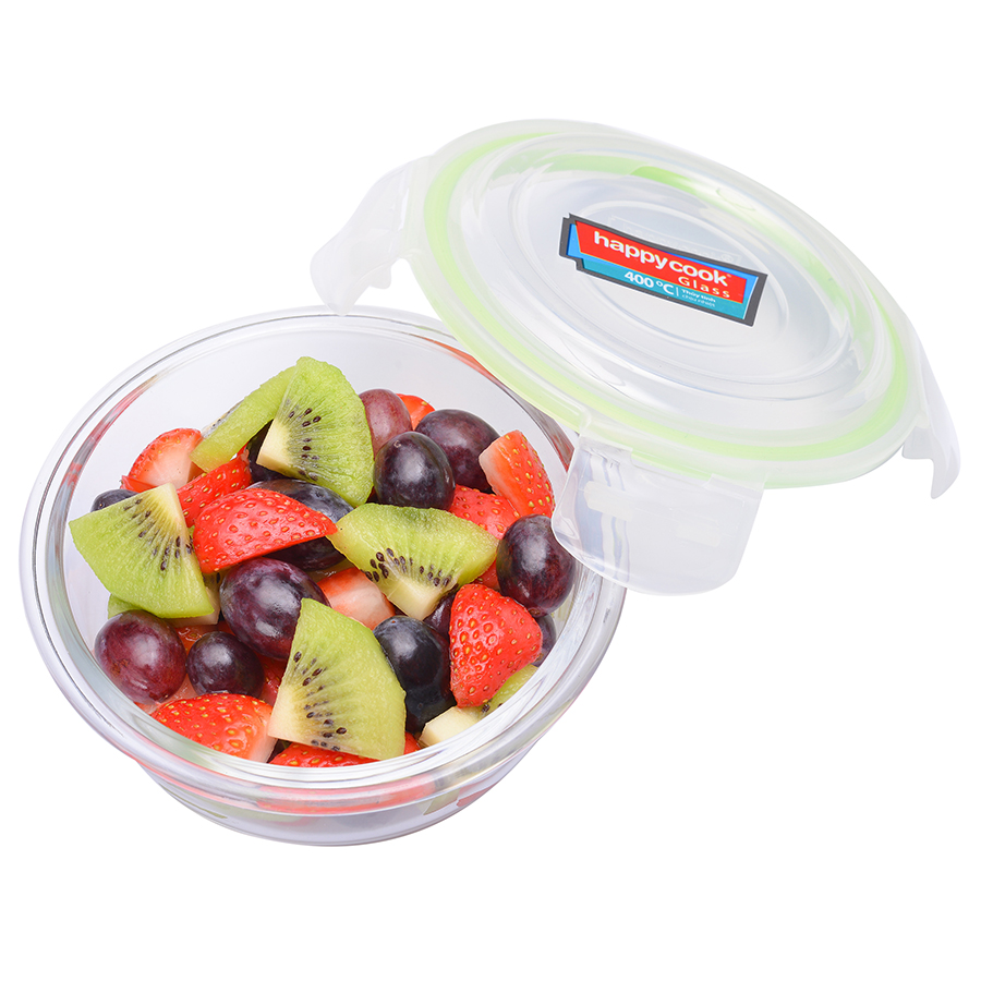 Bộ 5 Hộp Thủy Tinh Chịu Nhiệt Nắp Gài Hình Tròn Glass Happy Cook HCG-040C*5
