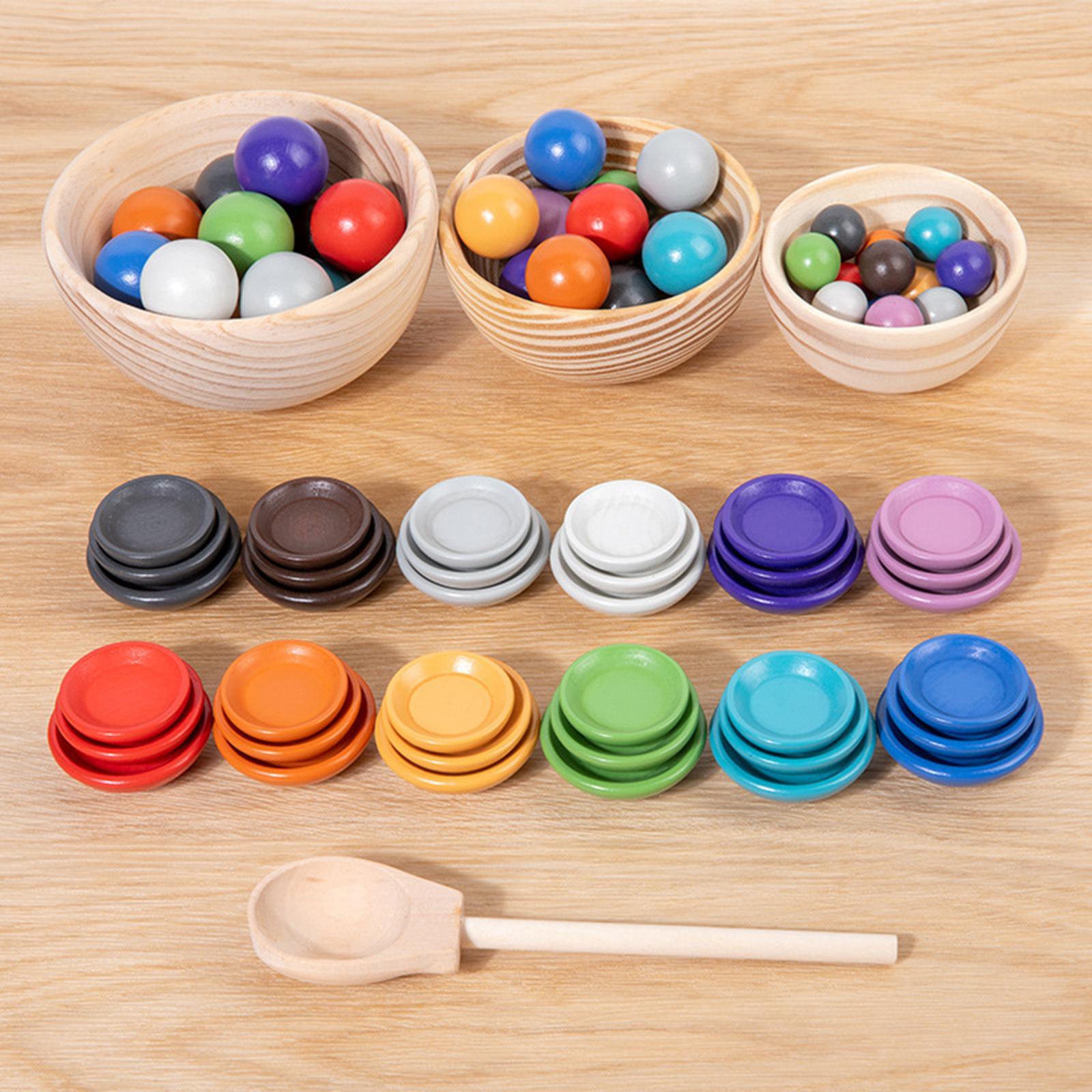 Montessori Wooden Rainbow Ball Matching Game Board Game Early Education Toys