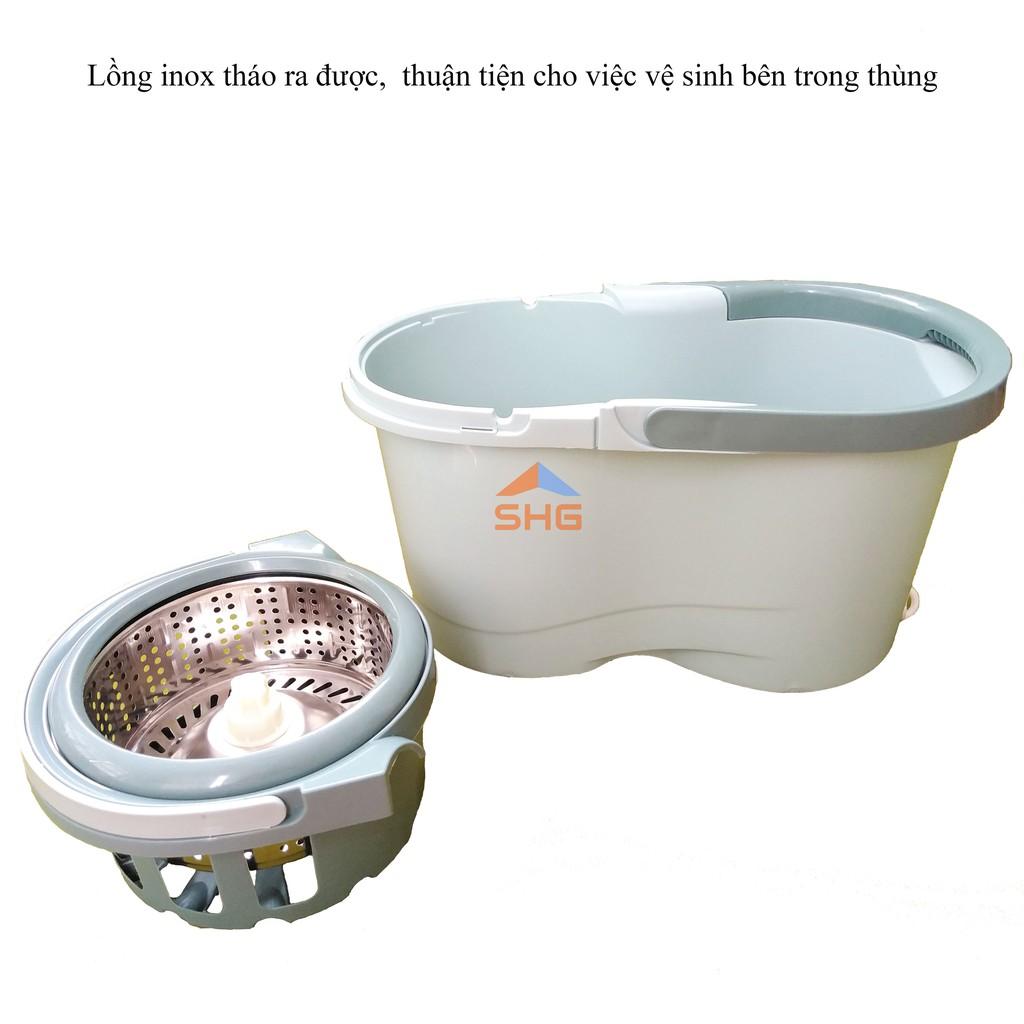 BỘ LAU NHÀ 360 ĐỘ RỜI LỒNG DỄ VỆ SINH, LỒNG VÀ MÂM INOX, SIÊU SẠCH,SIÊU KHÔ