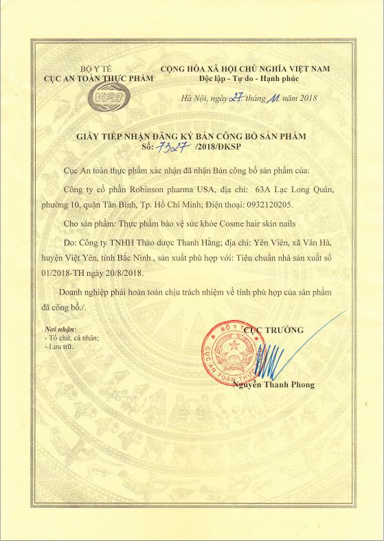 Viên uống TPCN COSME HAIR SKIN NAILS kích thích mọc tóc nhanh,làm dày tóc,ngăn ngừa rụng tóc, giúp cho chân tóc chắc khoẻ - Chai 60 viên