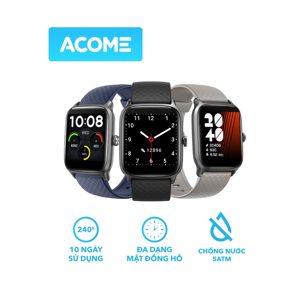 Đồng Hồ Thông Minh ACOME Smart Watch S1 Tiện Ích Chống Nước 5ATM Đo Nhịp Tim Thời Trang - Hàng chính hãng