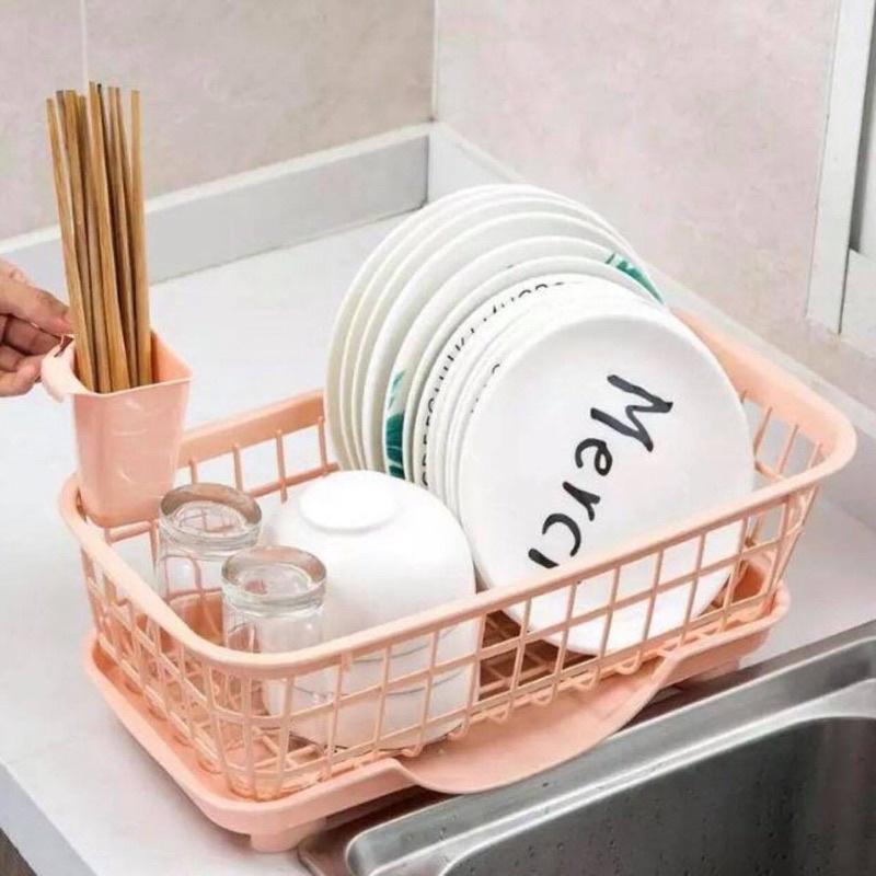 Khay kệ rổ úp chén dĩa bát đũa muỗng có khay hứng nước thông minh tiện lợi - Rổ úp chén bát rửa chén đa năng