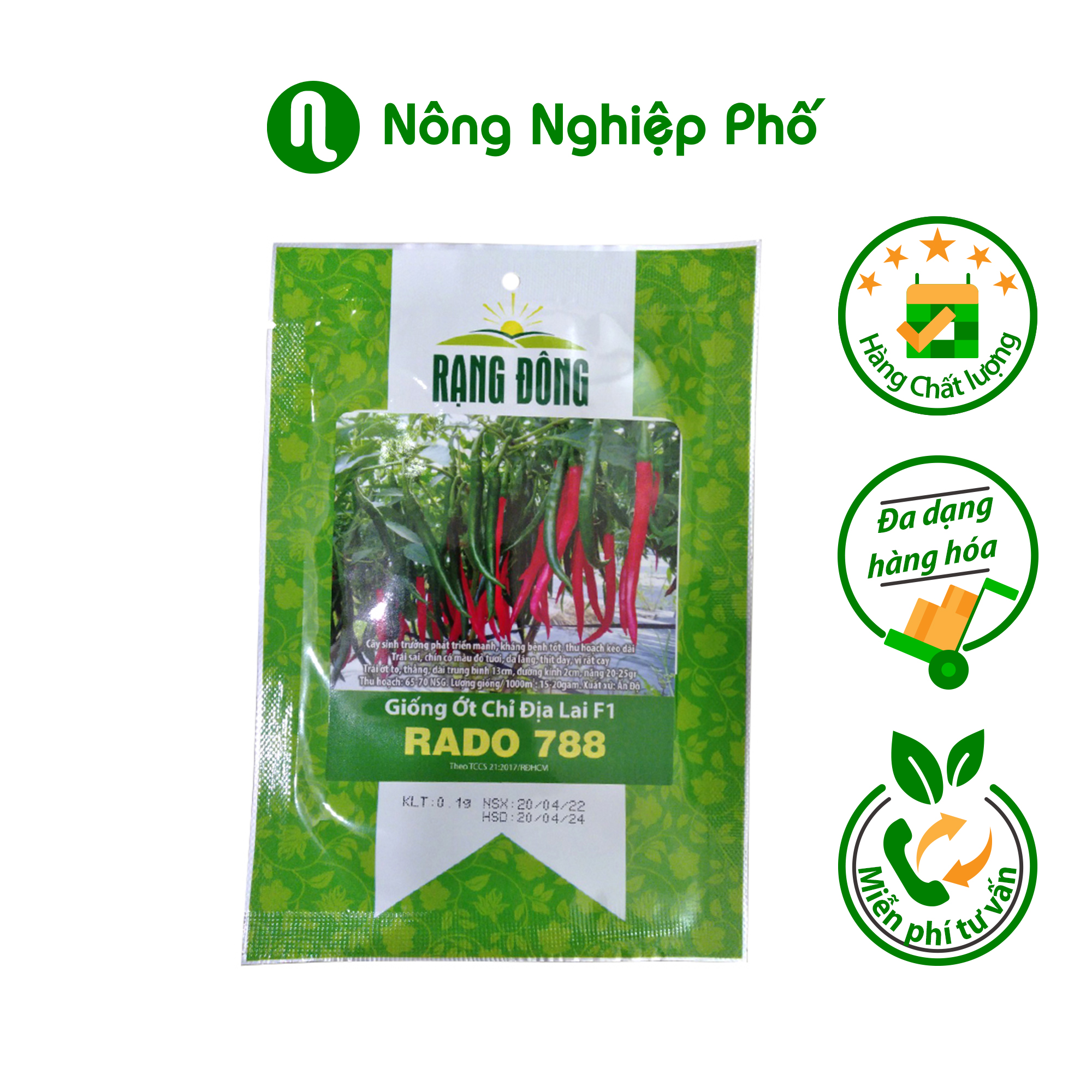 Hạt giống Ớt chỉ địa lai RADO 788 Rạng Đông - Gói 0.1gram