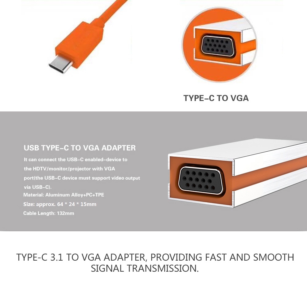 Bộ Chuyển Đổi USB-C USB 3.1 Sang VGA Cho Các Thiết Bị Có Đầu Cắm Cổng Loại C