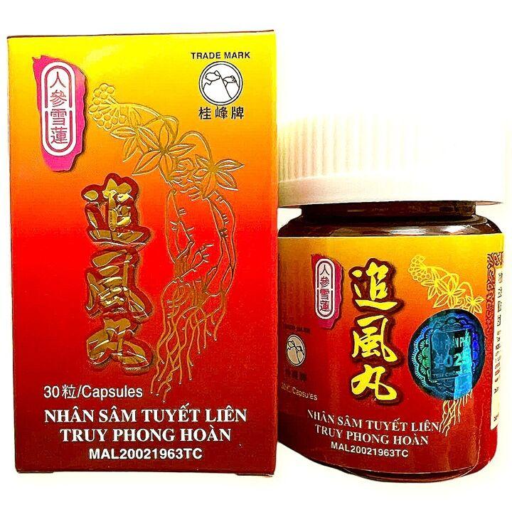 Viên uống đau nhức xương khớp Nhân Sâm Tuyết Liên Truy Phong Hoàn hỗ trợ đau lưng, viêm sưng khớp xương và các chứng về phong thấp, đau thần kinh toạ - Hộp 30 viên - Xuất xứ: Malaysia - Mã số 2122