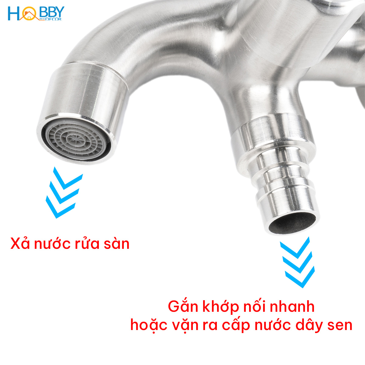 Củ sen lạnh đa năng 2 van xả inox 304 xước Hobby home decor CS4 ren 21